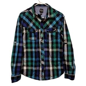 Blackjack plaid button front collared shirt with roll tab sleeves